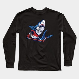 Shark Ice Hockey Player, Vintage Retro Style Long Sleeve T-Shirt